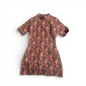 Zara Pink and Gold Patterned Mini Dress